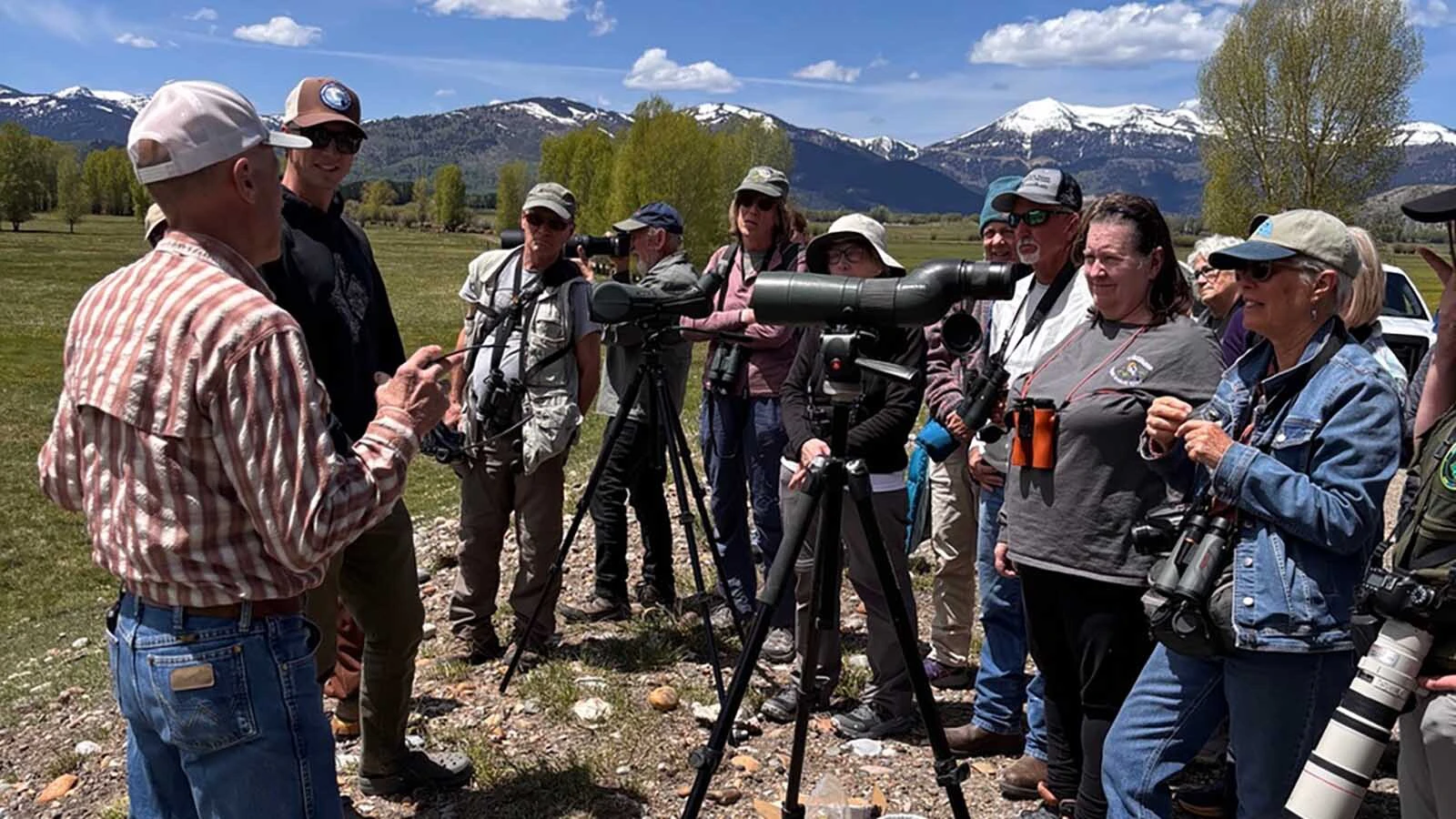 Come May, the Jackson Hole Birding Festival celebrates its second year. Pictured here is Bill Long of Wyoming Wetlands Society leads a Trumpeter Swan Breeding Program Field Tour.