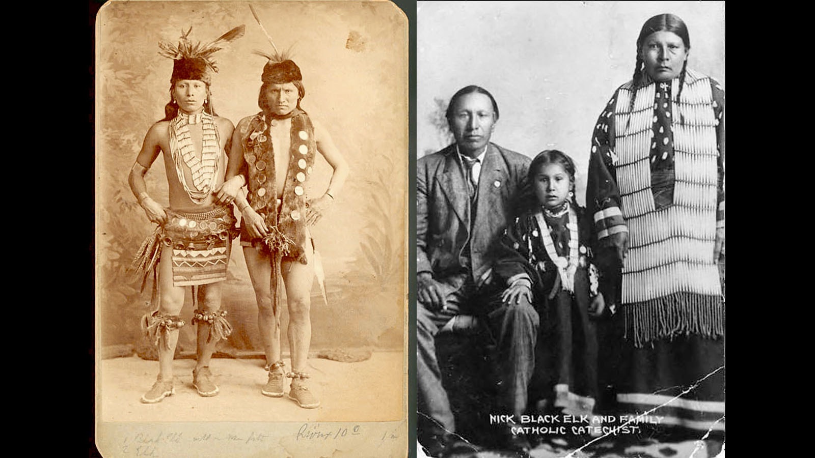 Black Elk, a Lakota medicine man, far left, later converted to Christianity and took the name Nicholas as well, right.