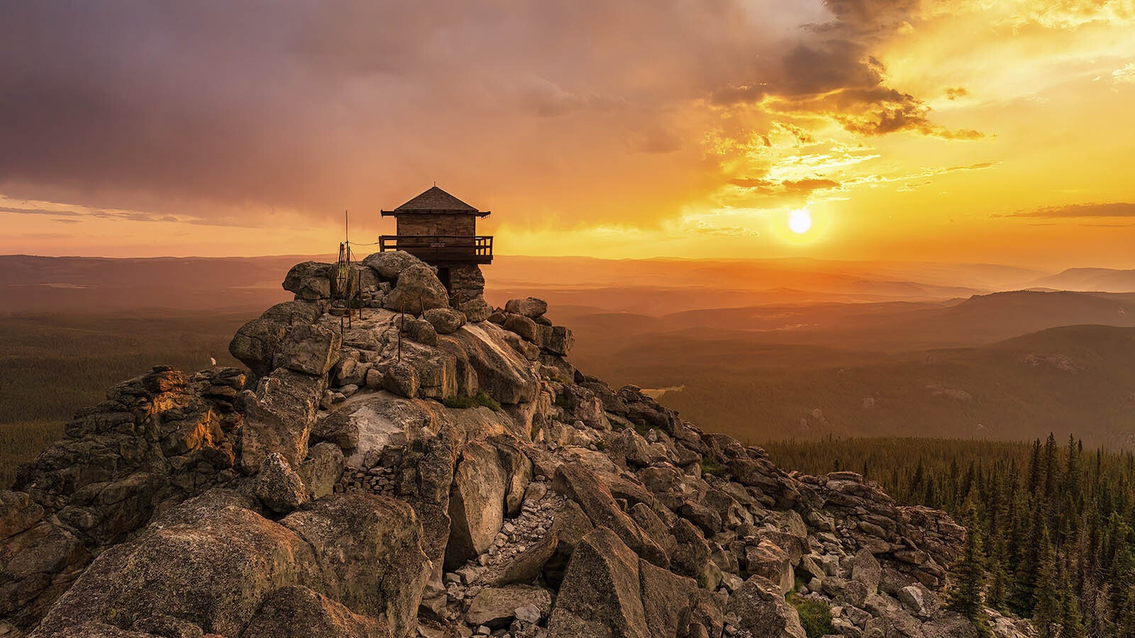 About a month before it was close, Wyoming photographer Tim Doolan hiked to the deck of the Black Mountain Lookout, at 9,400 feet elevation one of the highest points in the Bighorn Range. He captured stunning drone video and photos of the panoramic view. The lookout itself, however, has been shuttered for decades, and now the deck also is closed for repairs.