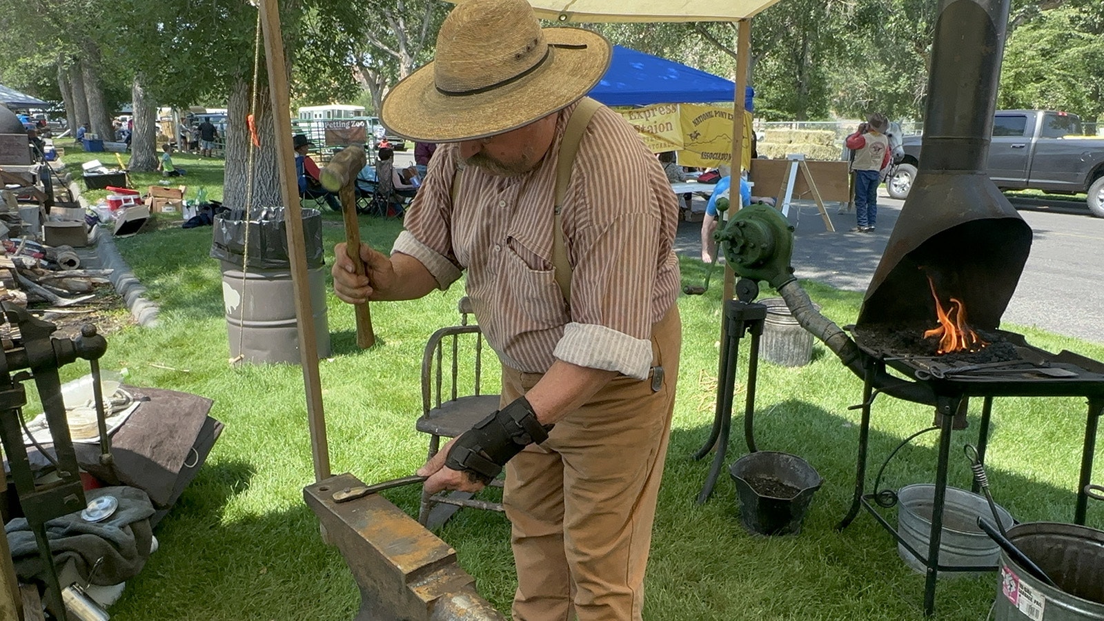 Blacksmith David Osmundsen gives a presentation about blacksmithing at the Wyoming Discovery Days.