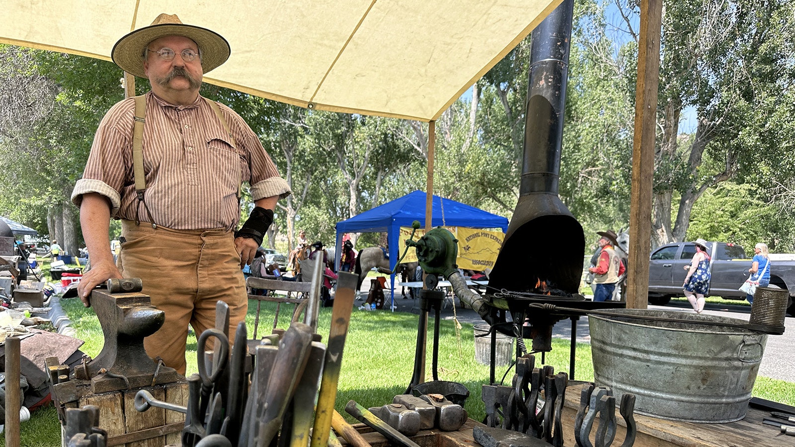 Blacksmith David Osmundsen gives a presentation about blacksmithing at the Wyoming Discovery Days.