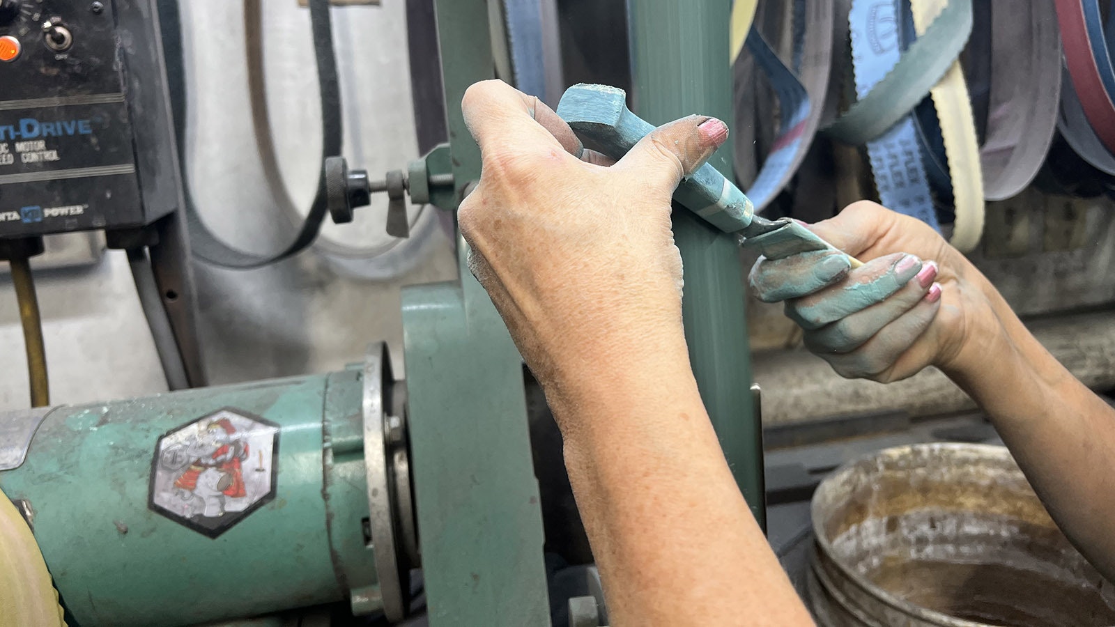 Audra Draper’s hands bear testament to her decades of work as a bladesmith, in her shop near Riverton.