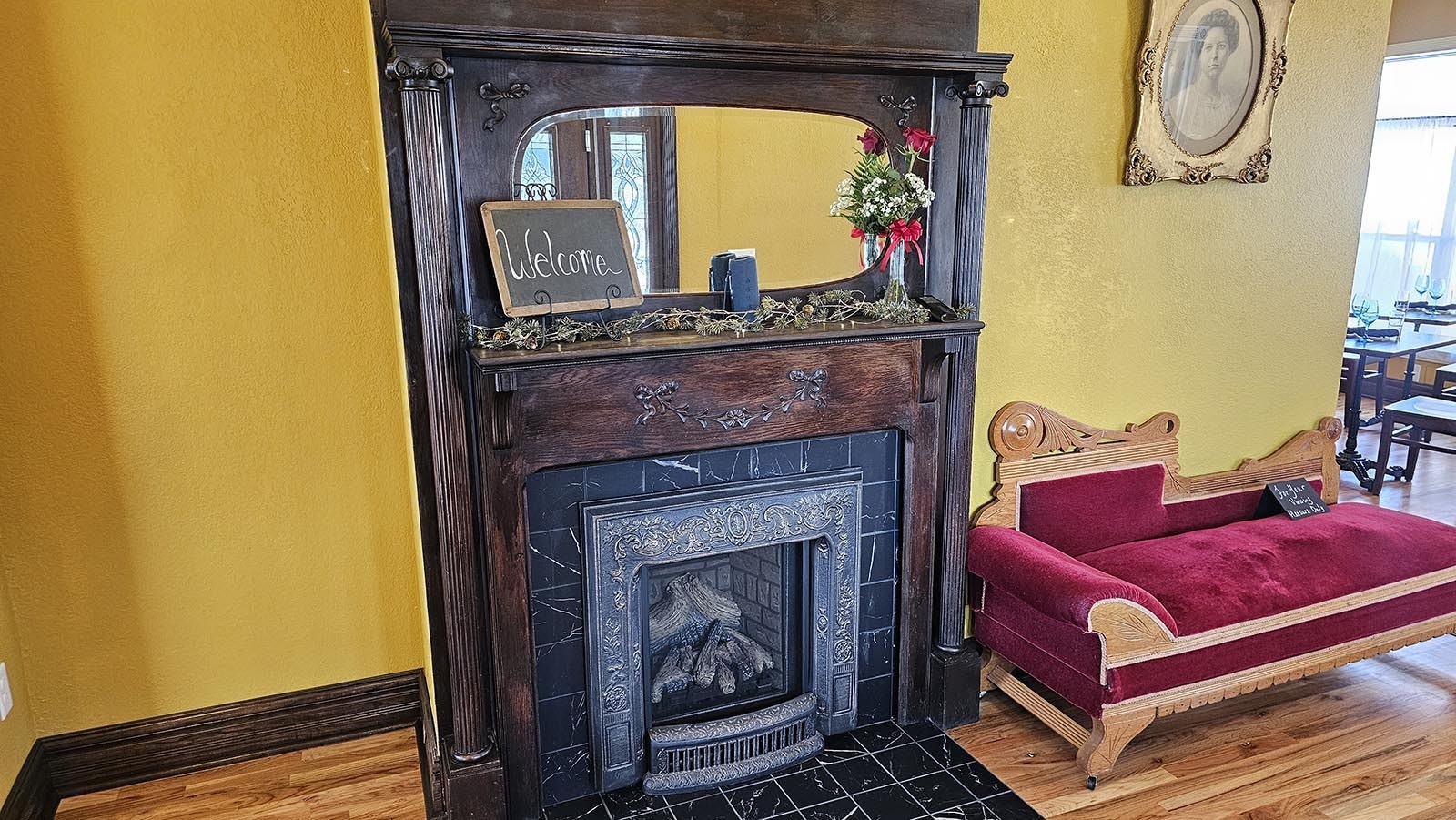 The mantle for this fireplace came from a row home Denver.