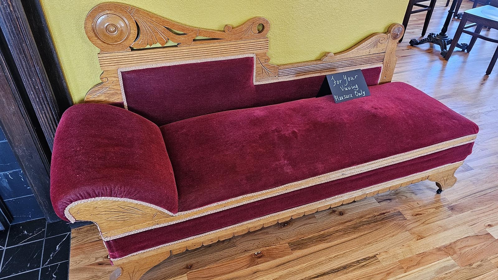 This bench came from an 1880s brothel in Cheyenne, according to Virginia Erdmann.