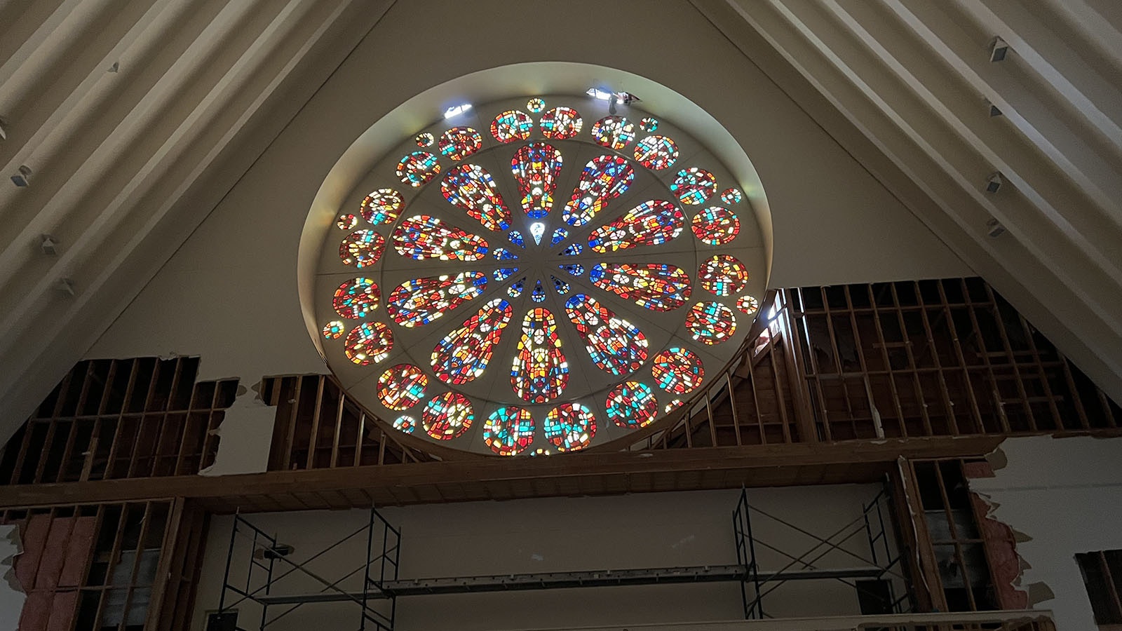 A huge, round window was a notable feature of the soaring sanctuary of the First United Methodist Church in Laramie. As the sanctuary is demolished, parts of the window could be salvaged to make wind chimes and Christmas ornaments.
