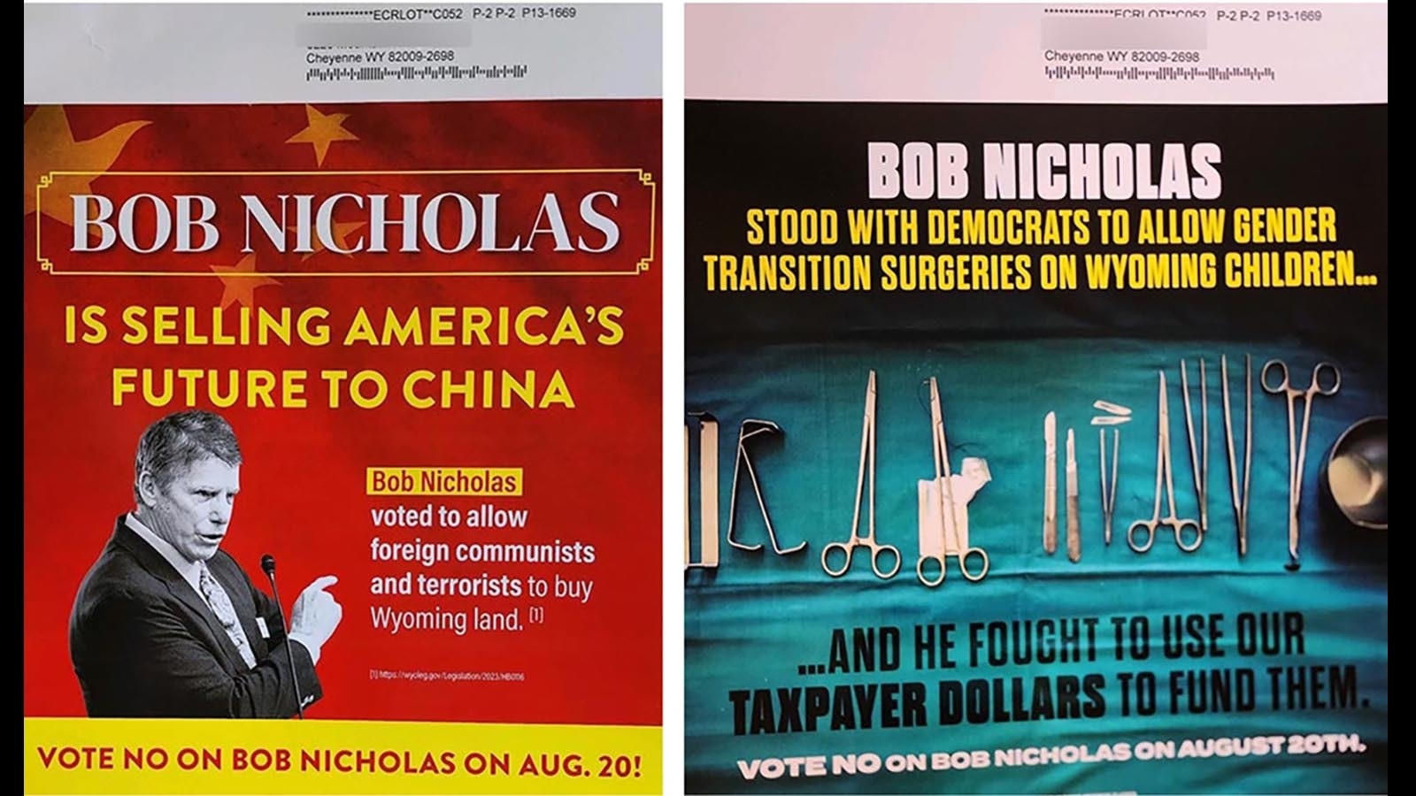 Campaign mailers targeting state Rep. Bob Nicholas that has the longtime incumbent fuming.