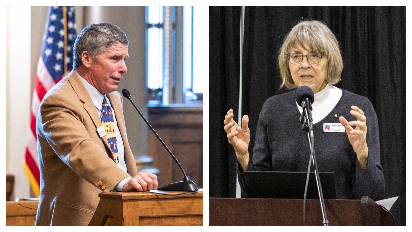 State Rep. Bob Nicholas, R-Cheyenne, left, and Wyoming Republican Party Executive Director Kathy Russell.