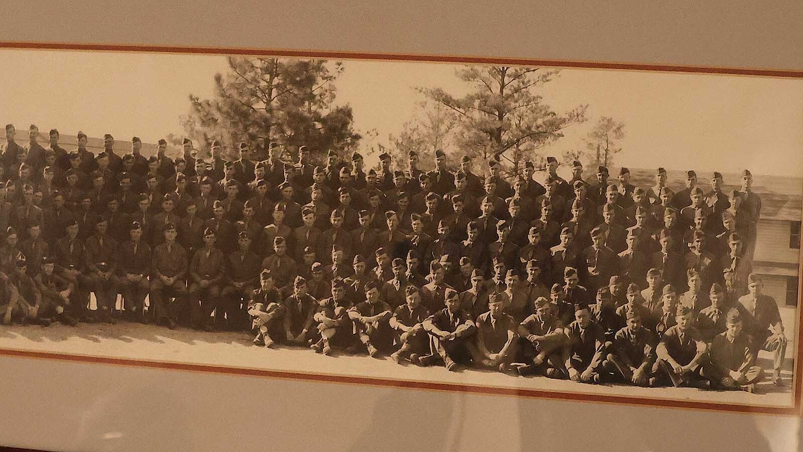 Bob Willis has a photo of all the soldiers he went through boot camp with at Fort Benning, Georgia, on the wall in his basement.