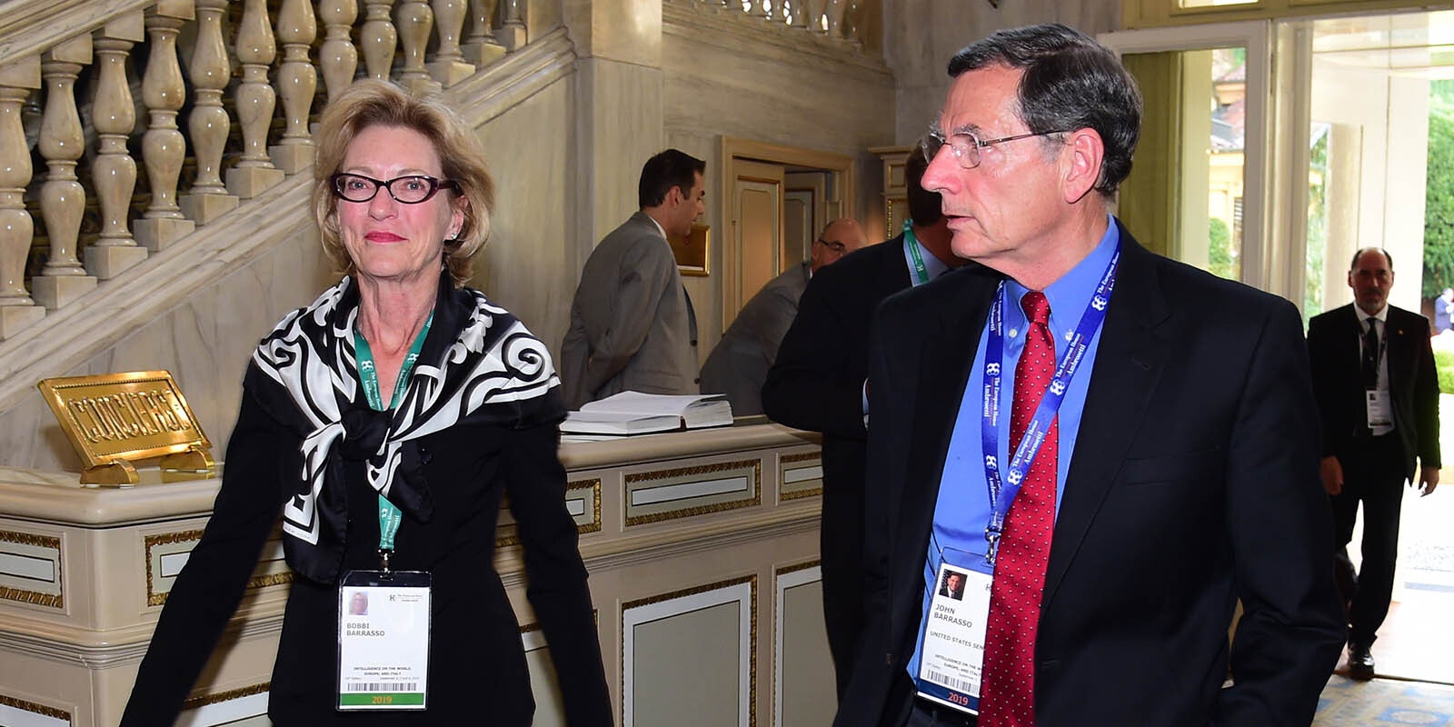 Bobbi Barrasso with husband Sen. John Barrasso at an economic forum in Italy in 2019.