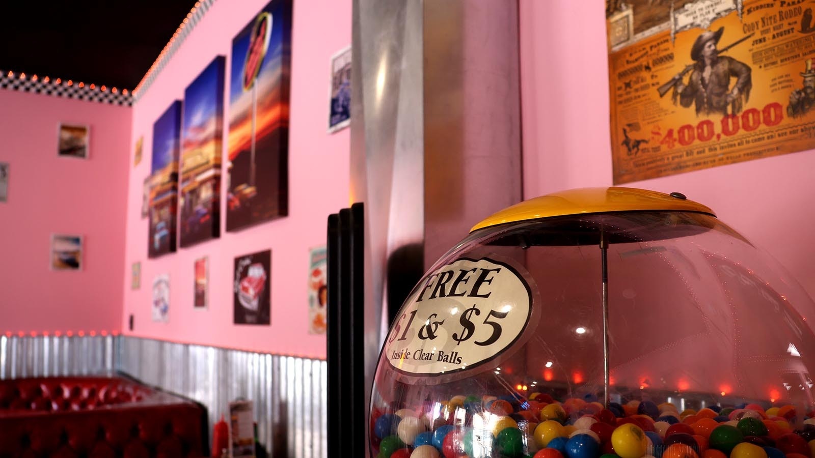 A gumball machine, obtained from a Glenrock resident, adds to the authenticity of the diner era.