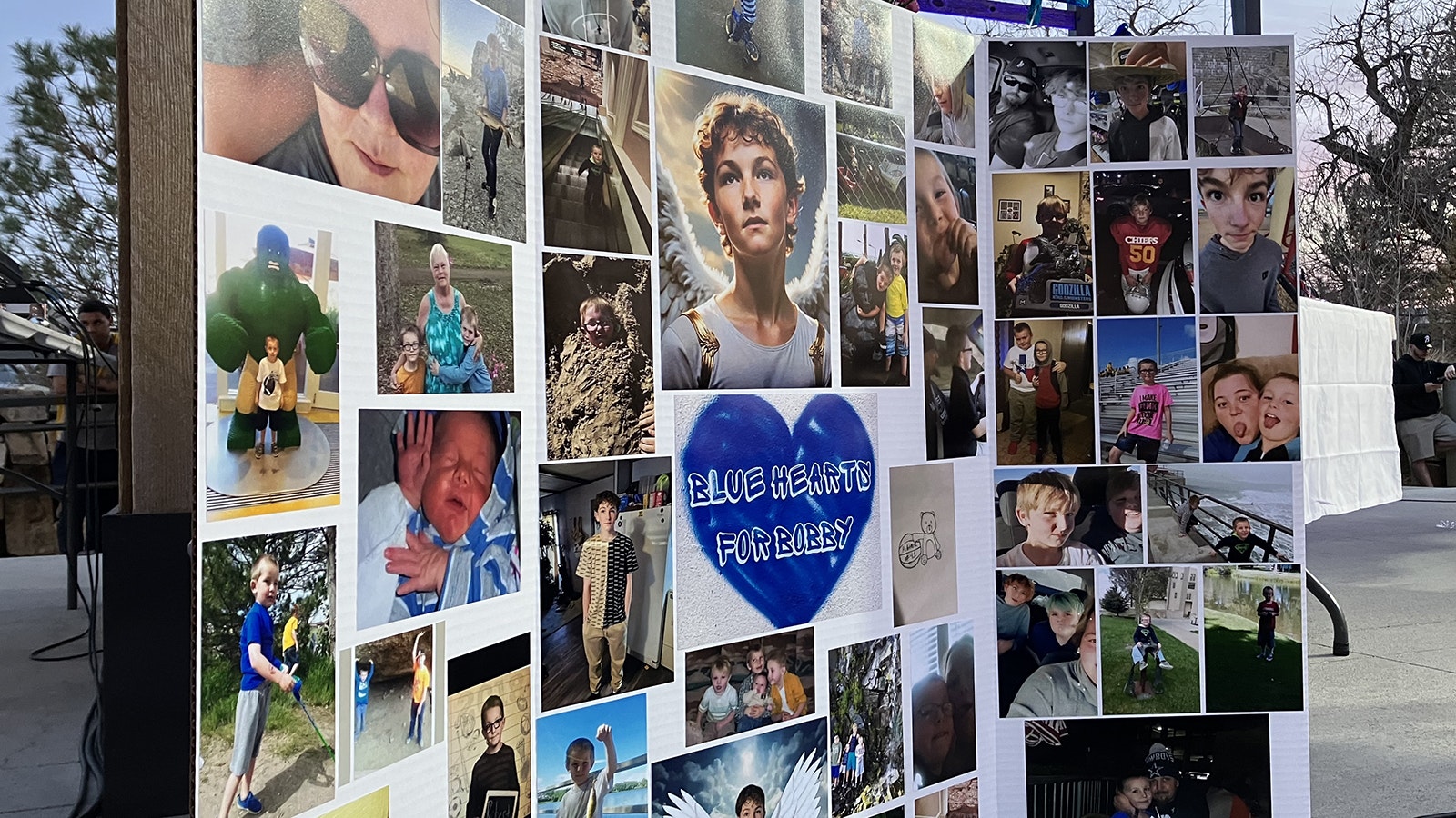 Many people came to the stage to take photos of the collage of Bobby Maher’s life.