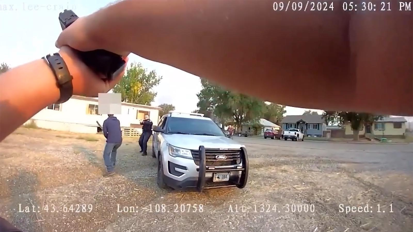 A combination of body camera and home surveillance video shows the altercation that led up to a Thermopolis police officer and Hot Springs County sheriff's deputy to shoot a man wielding a bat in September 2024.