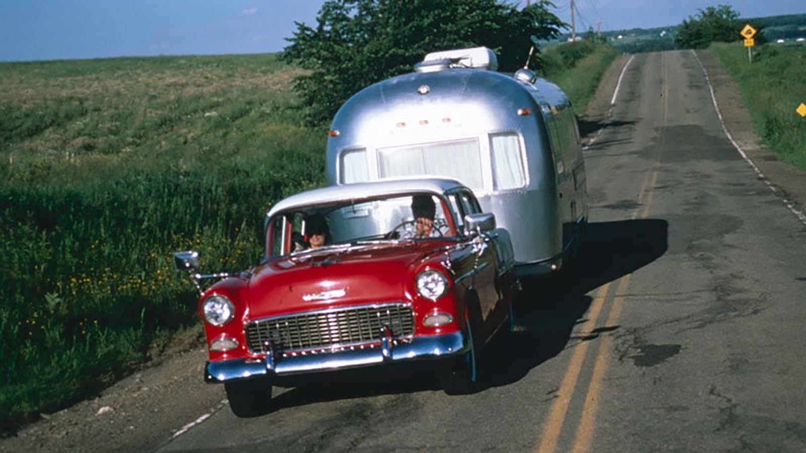 Spencer Bohren and his family toured around the country in this Airstream pulled by a 1955 Chevy.