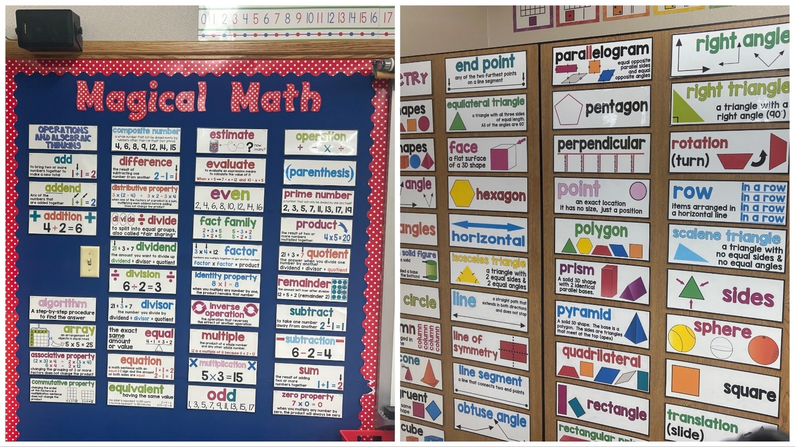A math display on the wall at Bondurant Elementary School, left. At right, the science and art classroom.
