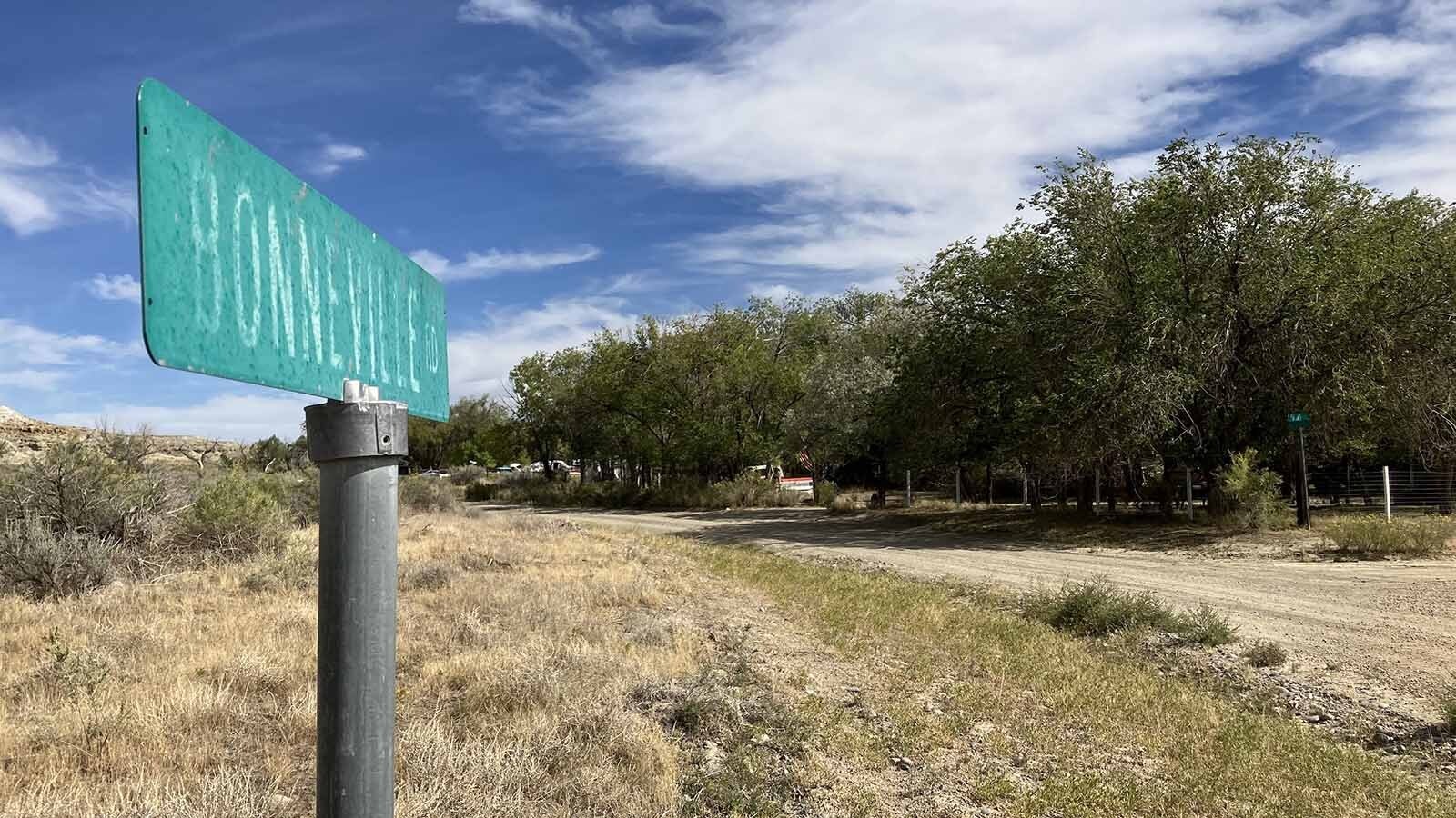 The Bonneville Road sign as you enter the townsite of Bonneville is faded, but life inside the streets of the townsite hangs on.