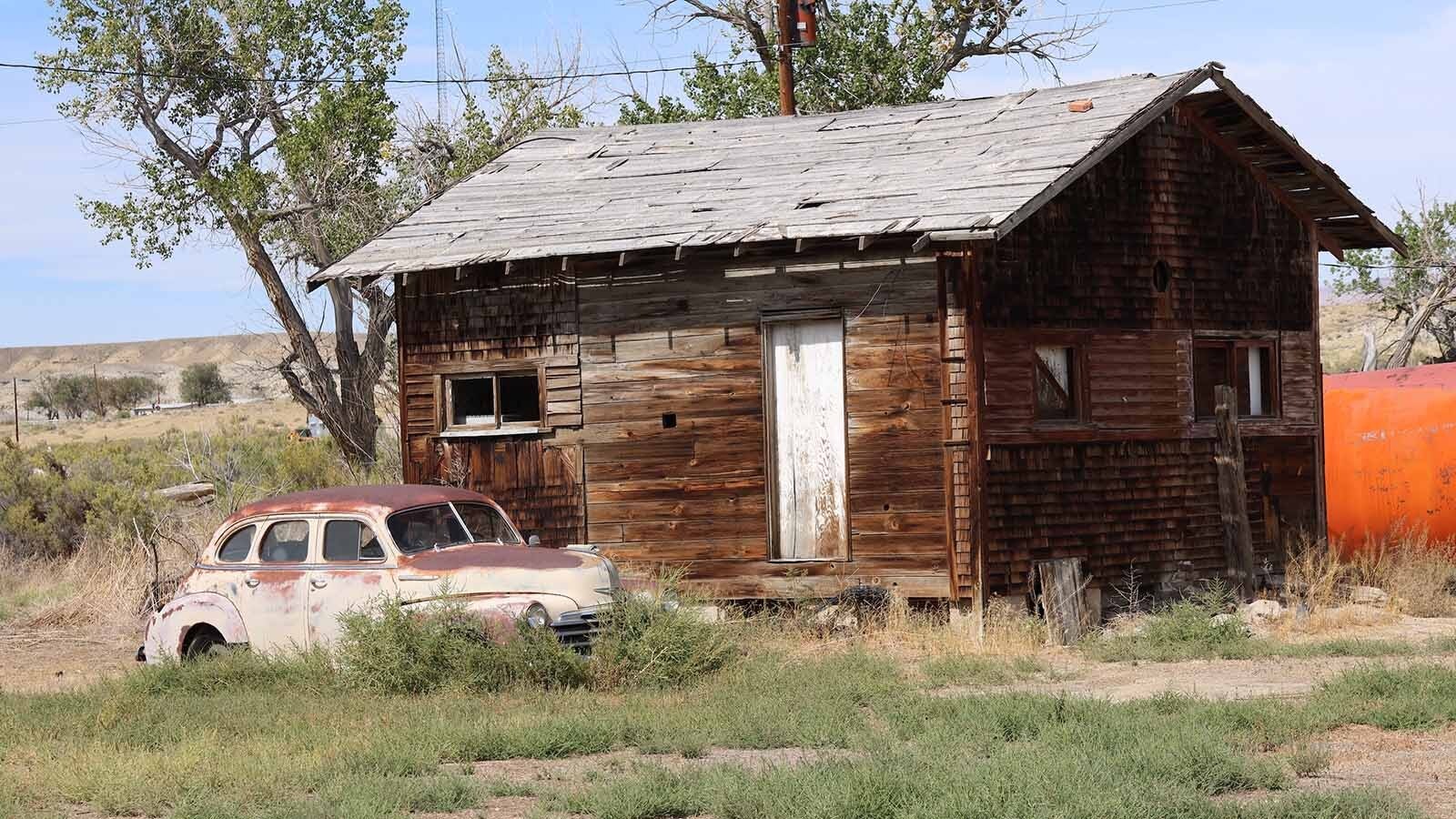 A structure and car are symbols of what Bonneville used to be, with more than 150 residents and 75 buildings in the townsite.