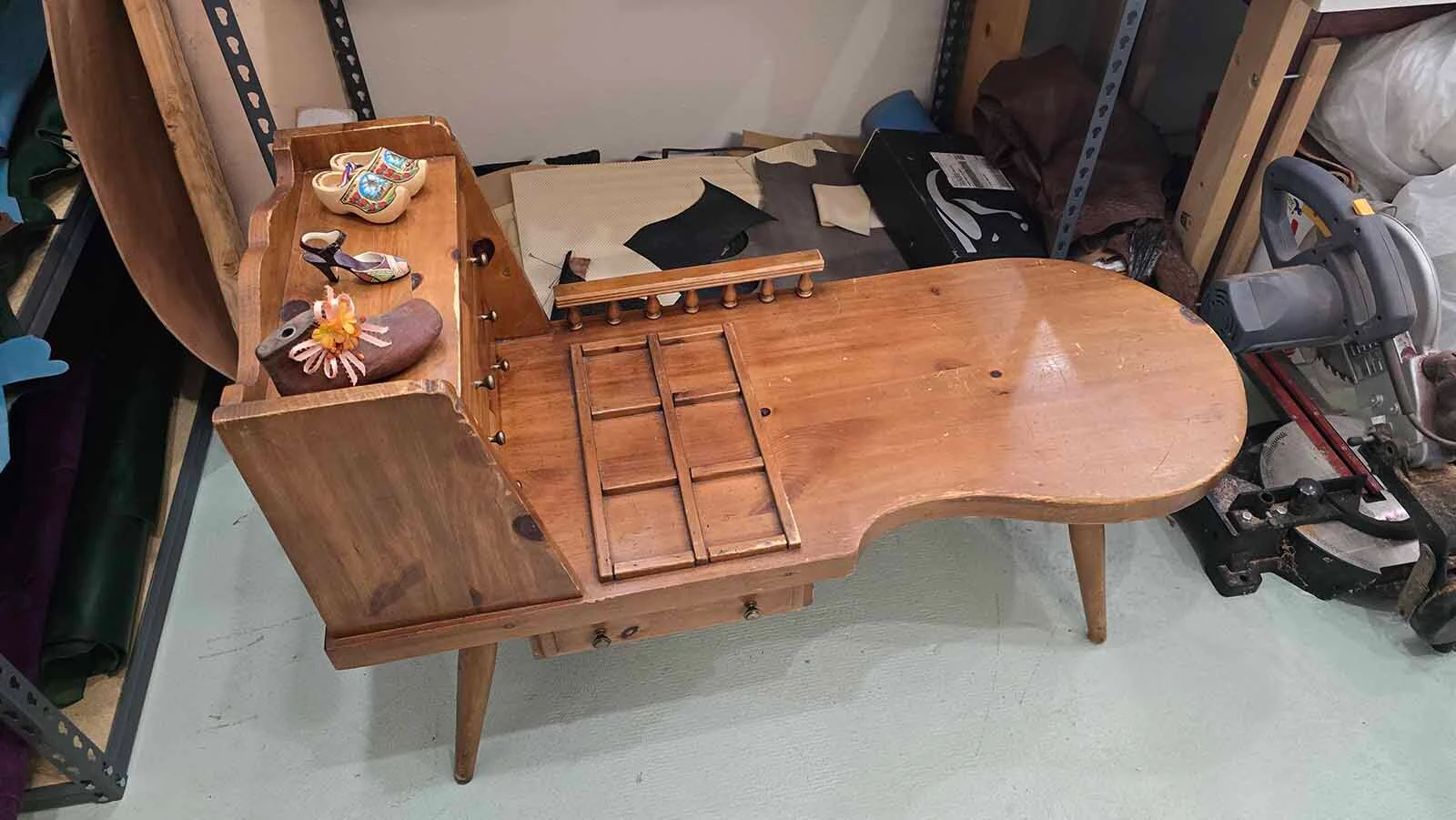 This cobbler's table was a gift from Alyssa Lenell-White's husband for her new store in Cheyenne.