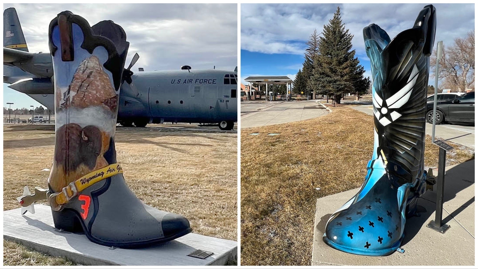 A pair of new Big Boots in Cheyenne's collection honor the city's military legacy: Wyoming National Guard, left, and the U.S. Air Force, right.