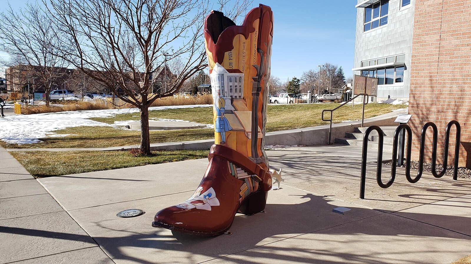 The "Alice in Wonderland" Big Boot at Laramie County Library is among the 18 boots that are part of an audio Big Boot walking trail in Cheyenne. There are more than 30 overall.