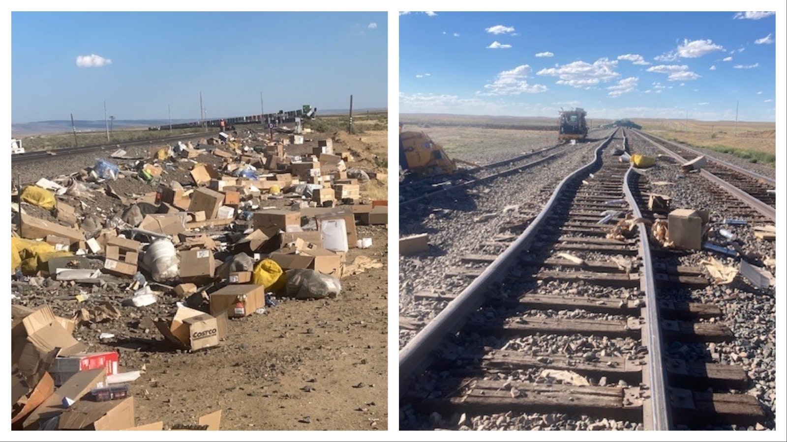 Union Pacific Railroad is investigating what sent 20 railcars off the tracks and caused a small fire near Bolser in Albany County on Wednesday. The derailment also left the tracks littered with packages.