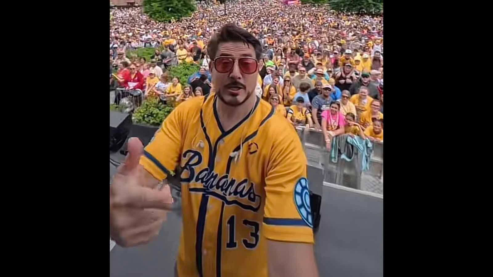 He was homeless and in despair when he built a popular theater program in Green River. Now Bradlee Skinner performs before sold-out crowds in his dream job with baseball's Savannah Bananas, one of the hottest tickets in sports. Above, Skinner with a crowd at Neyland Stadium at the University of Tennessee.