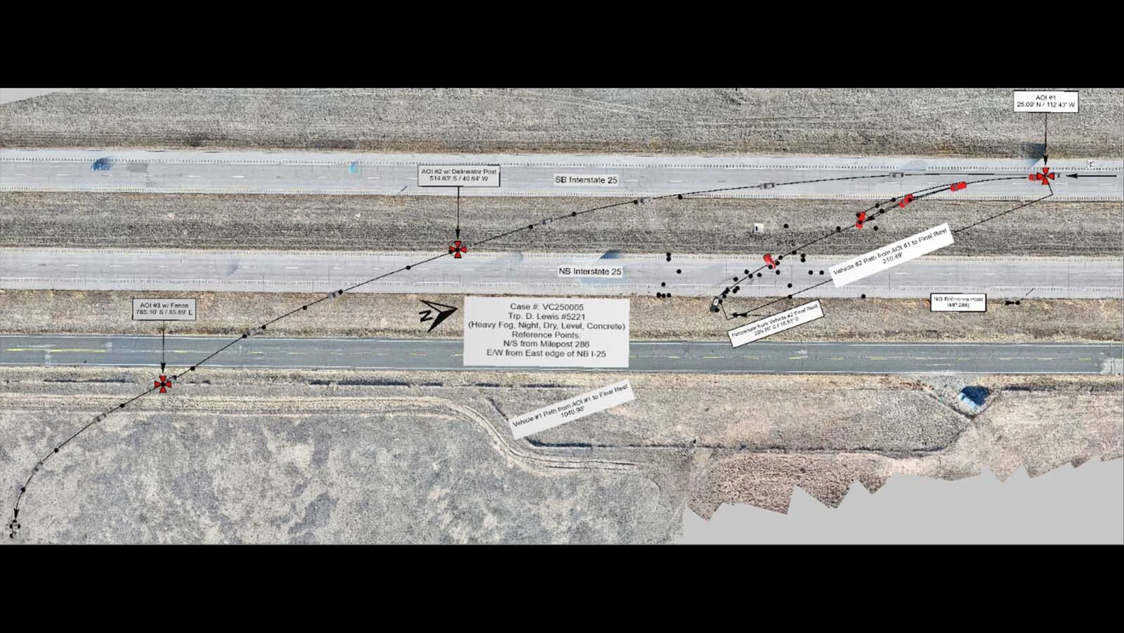 A Colorado State Patrol diagram of the crash on Interstate 25 that killed Casper father and musician Brennan Capellas.