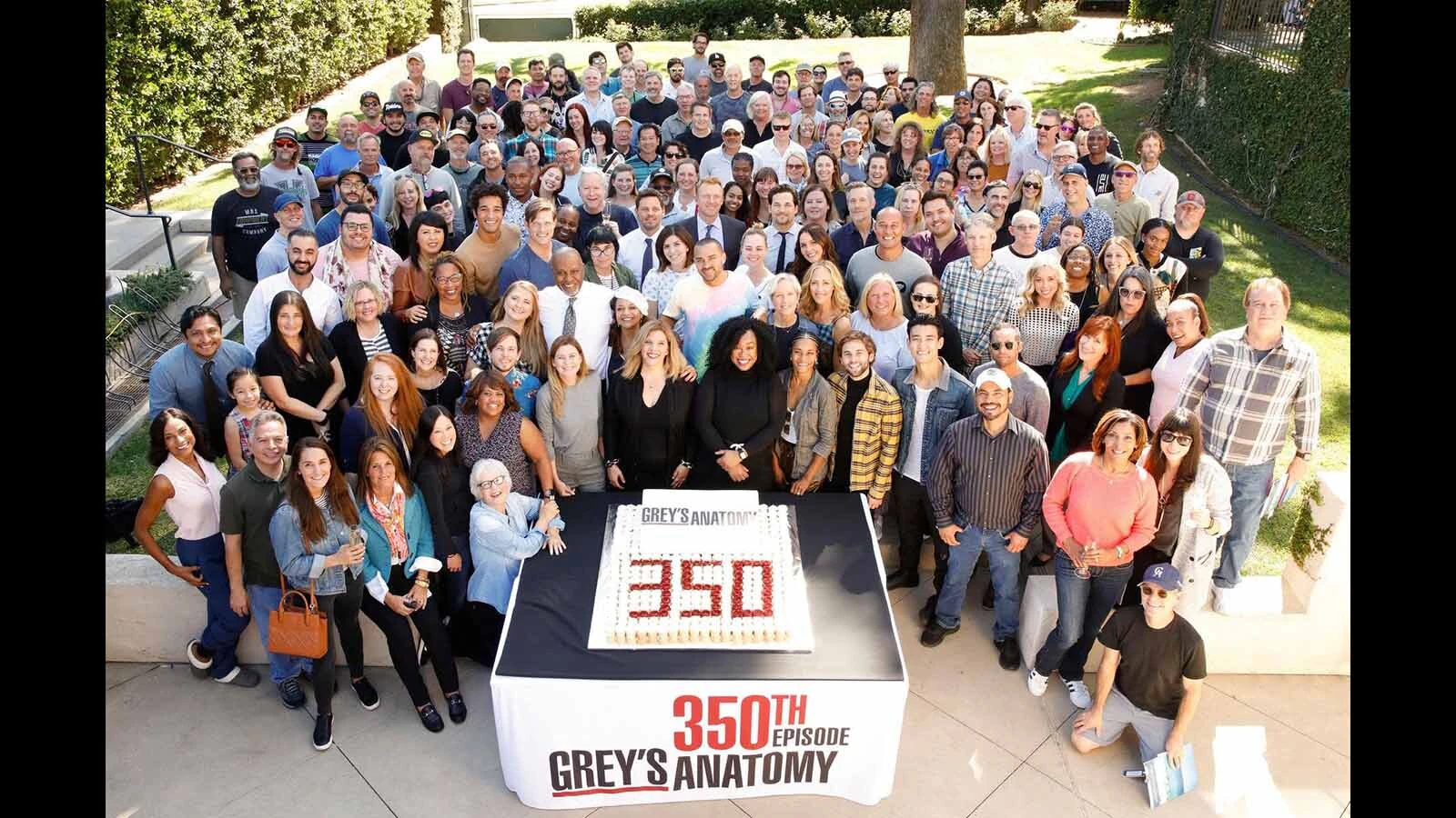 The "Grey's Anatomy" cast and crew celebrating the show's 350th episode.