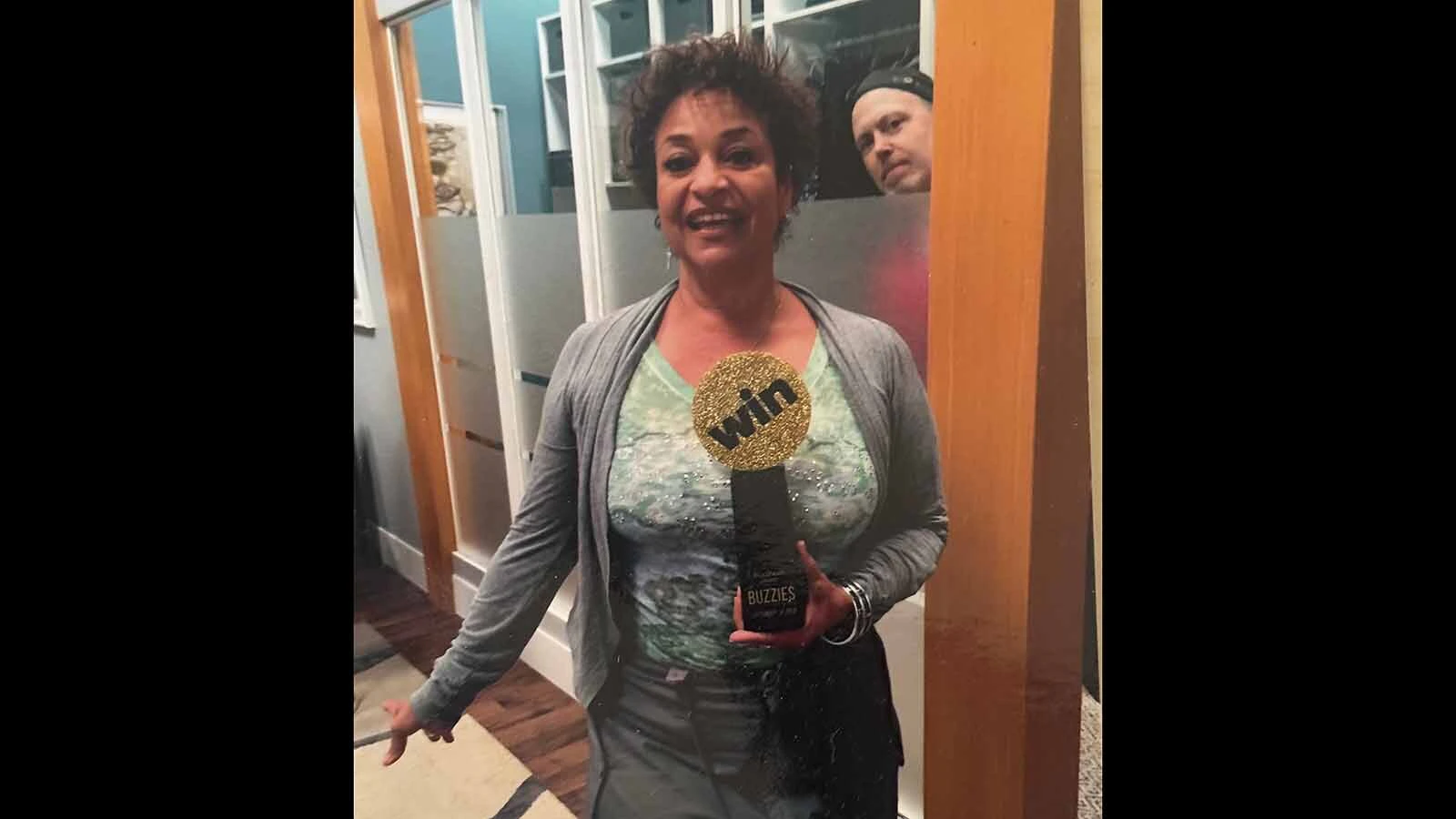 Brian Harms photobombs Debbie Allen.