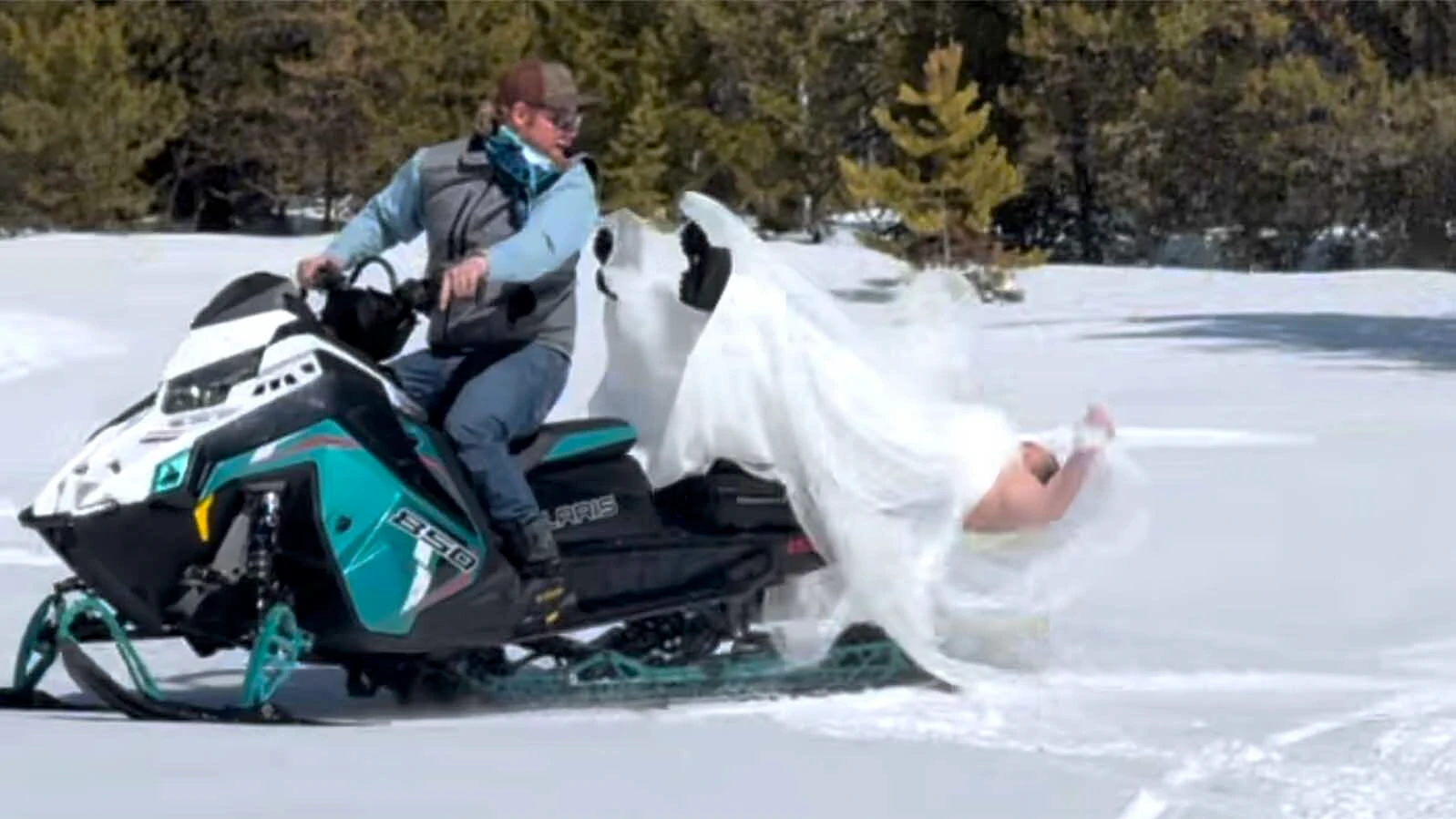 A bride fell off a snowmobile during an adventurous wedding photography shoot near Smoot, Wyoming, in April 2025. Now a clip of that mishap that made “America’s Funniest Home Videos” lives on the internet forever.