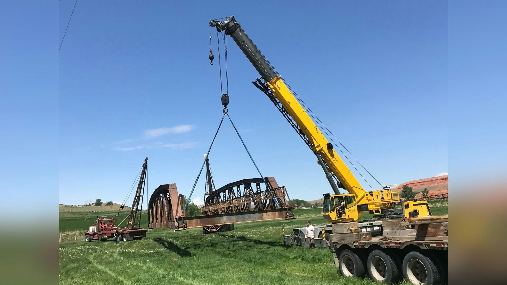 Keith and Laura Galloway, owners of the Galloway Ranch north of Ten Sleep, Wyoming, bought this 80,000-pound bridge from Washakie County for $1,100. It will be used to connect parts of their ranch with their son's property.