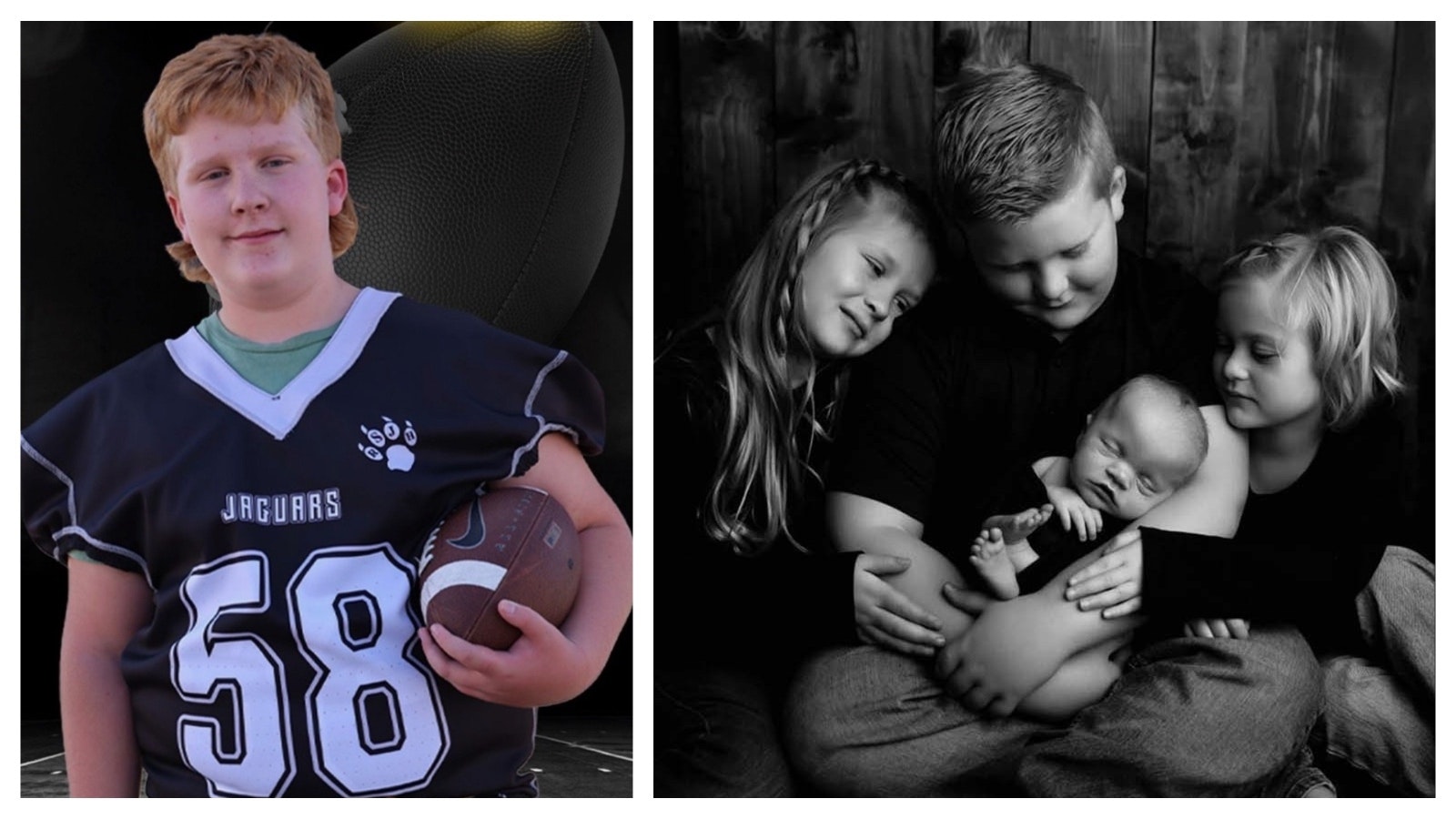 Left, Bridger Healy joined the Rock Springs Junior High football team this season. Right, As the big brother, his aunt says Bridger Healy watched over his younger siblings.