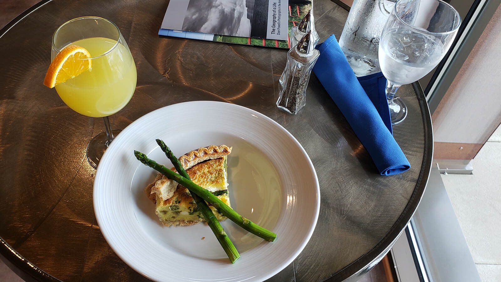 Brunch at the Brinton Bistro this day was quiche with a mimosa.