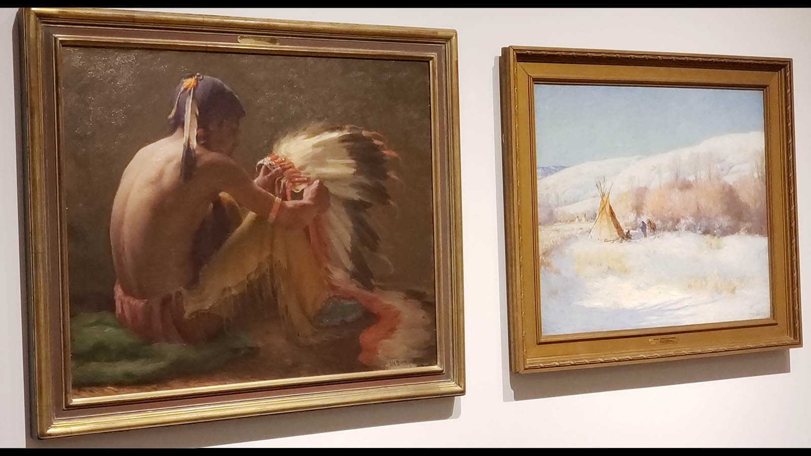 "Remembering Past Deeds" and "Winter Camp Bighorn Mountains" by Joseph Henry Sharp.