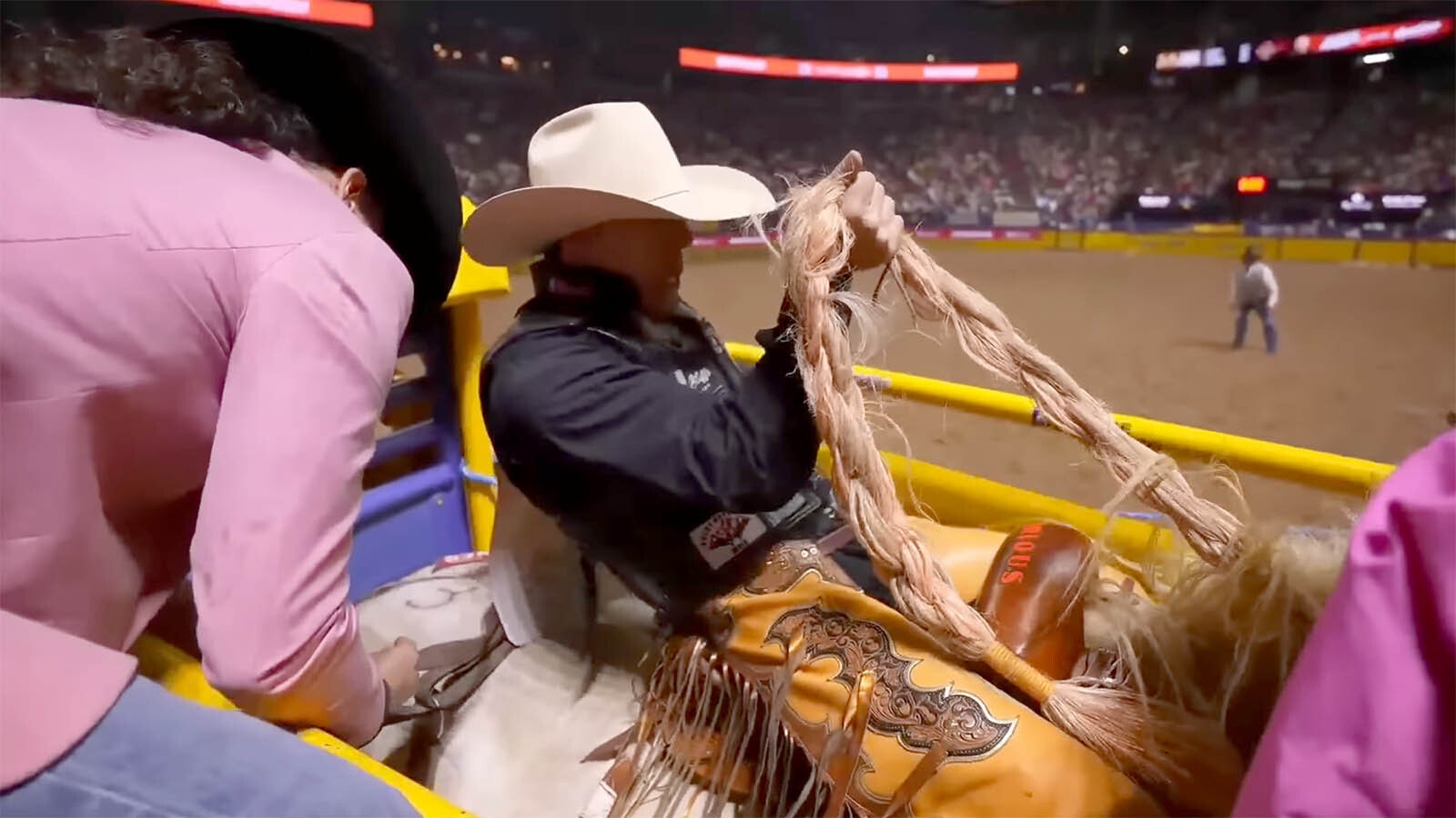 Brody Cress of Hillsdale, Wyoming, secured a top spot at the National Finals Rodeo in Las Vegas on Monday by riding Virgil, a legendary animal voted the best saddle bronc horse of 2025.