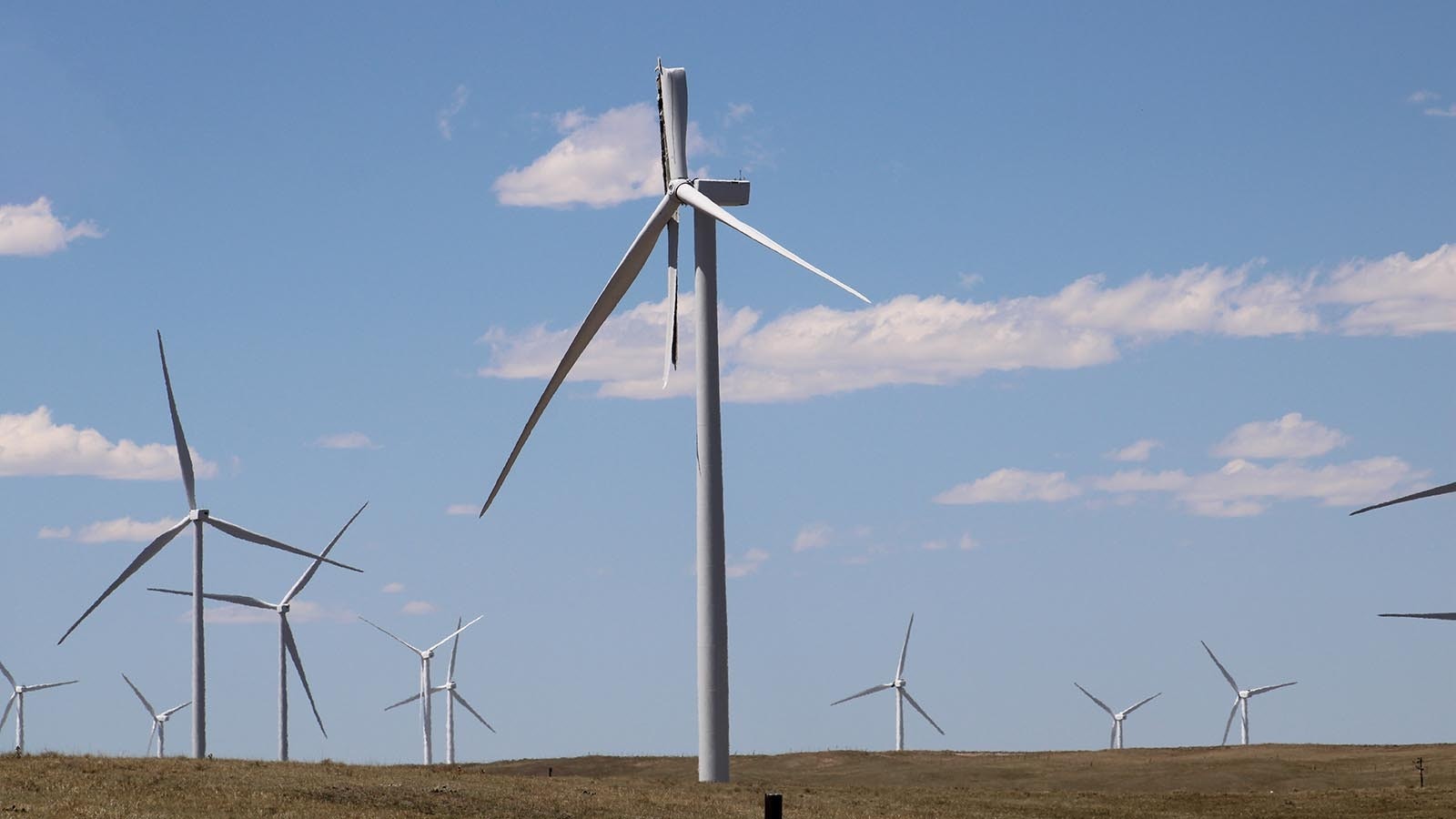 A bolt of lightning nearly cut this giant wind turbine blade in half. It's getting some notice, just a few hundred feet from the busy Interstate 80 corridor just west of Cheyenne.