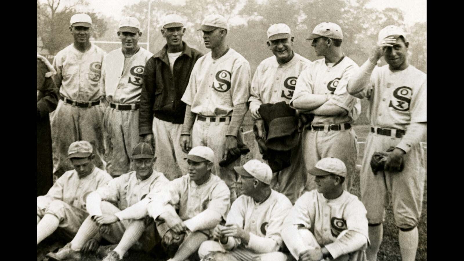 The Marlatt family was a baseball team of all Wyoming brothers, seen here in 1920 with a few members of the Stanczak family of Illinois, another all-brother team. They made national headlines playing each other.