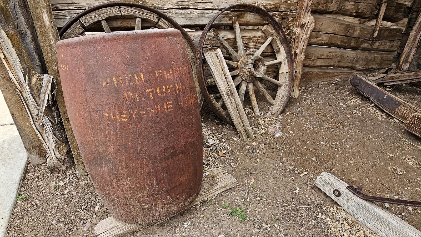 An old barrel on site at the John Jarvie Ranch.