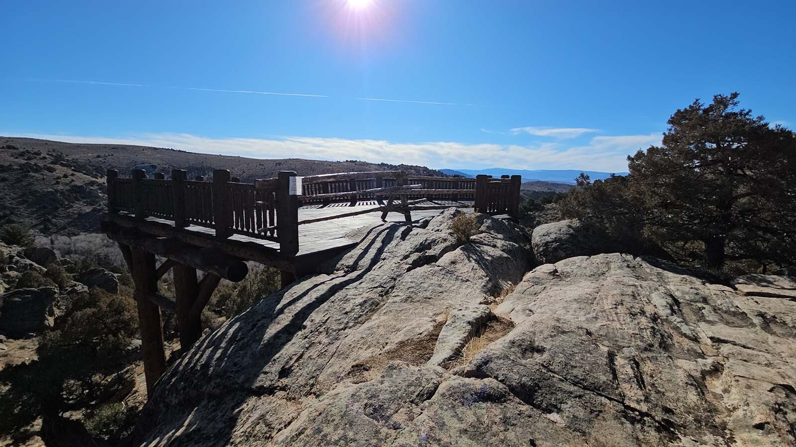 Falcon's Peak is closed for now, but is the site where morning yoga usually takes place at Brush Creek Ranch.