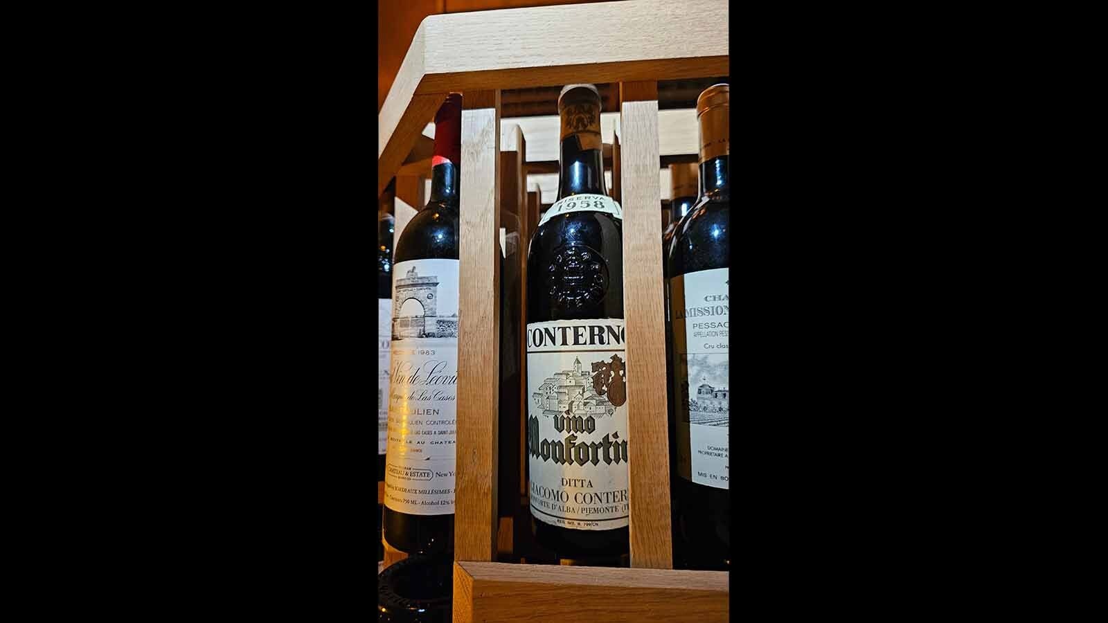 The oldest non-fortified wine in the Brush Creek Ranch's underground wine cellar is this 1958 Giacomo Conterno Montfortino.