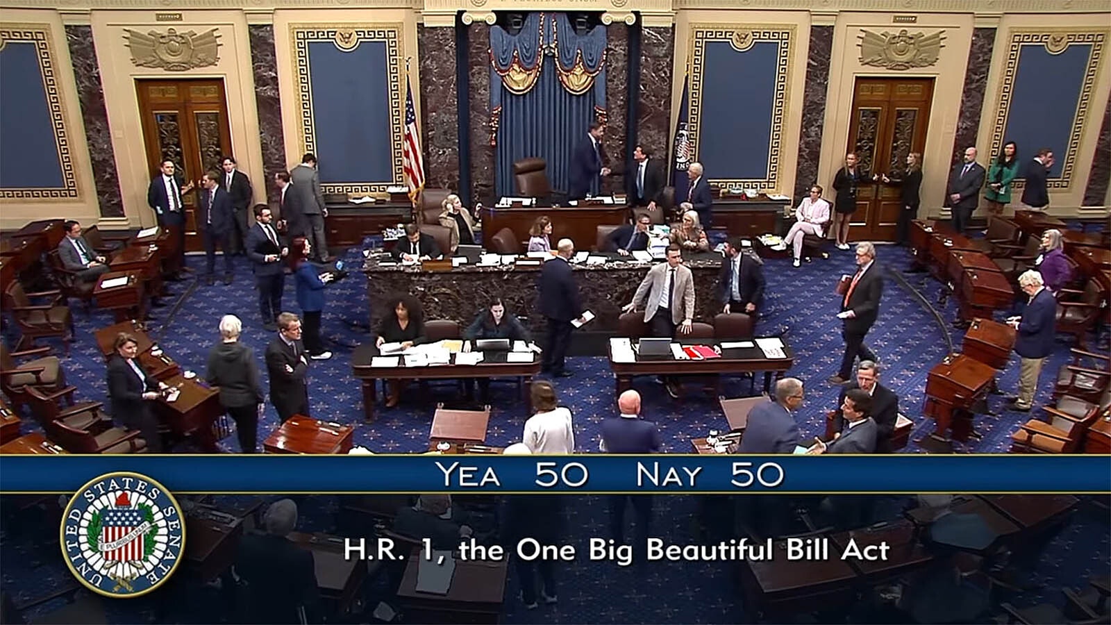 Vice President JD Vance shakes hands with Senate Republicans on Tuesday, July 1, 2025, after he cast the tiebreaking vote on the embattled One Big Beautiful Bill Act, which is now just The Act.