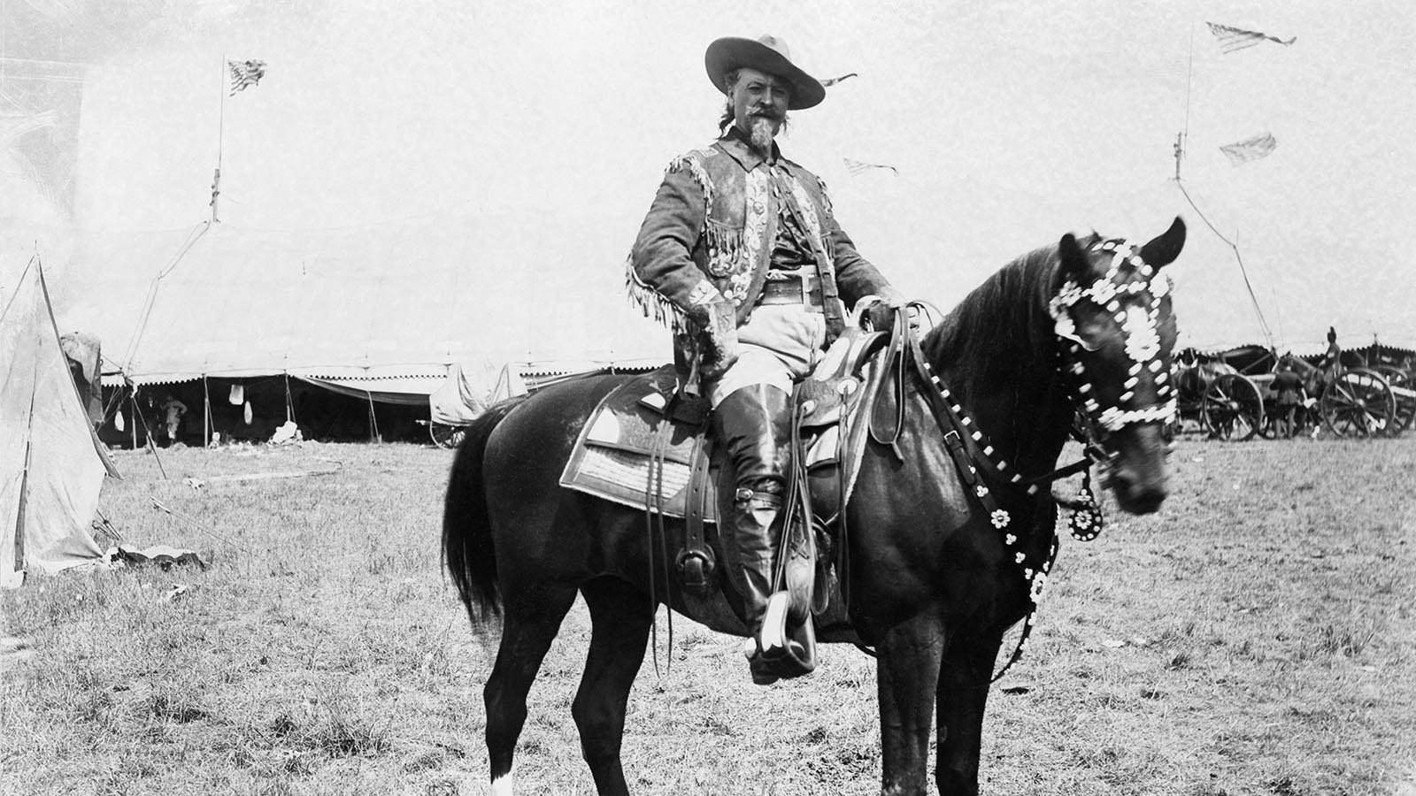 William "Buffalo Bill" Cody on horseback in 1899.