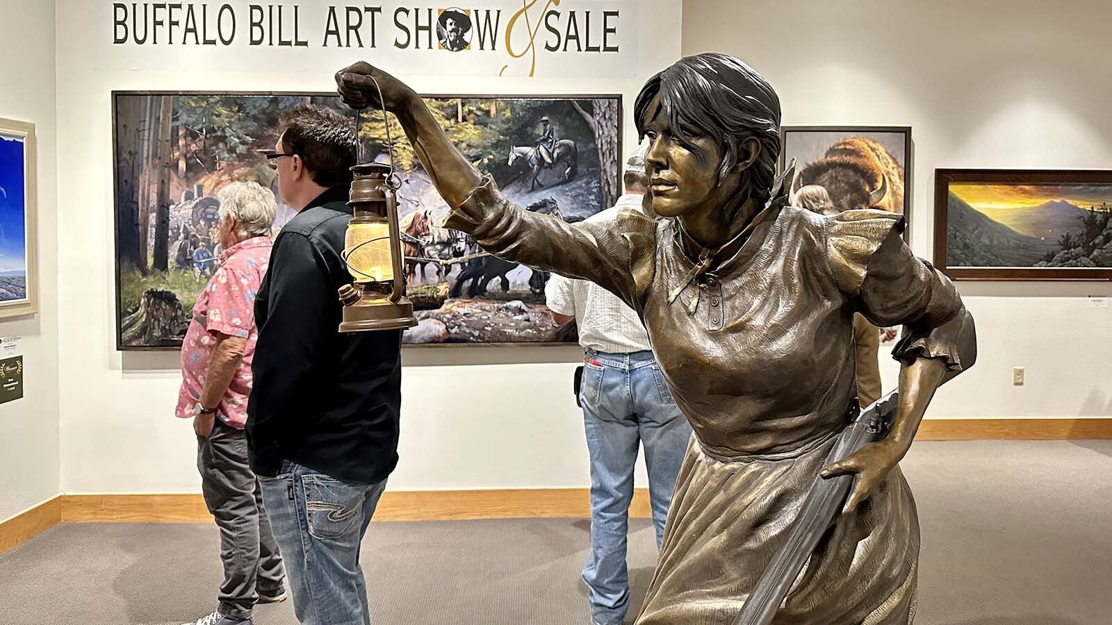 "Sounds of the Night," a bronze sculpture by Powell-based sculptor Vic Payne, at the entrance of the Bunker Sands Gallery at the Buffalo Bill Center of the West. This piece is one of 104 pieces of art included in the 42nd Annual Buffalo Bill Art Show and Sale.