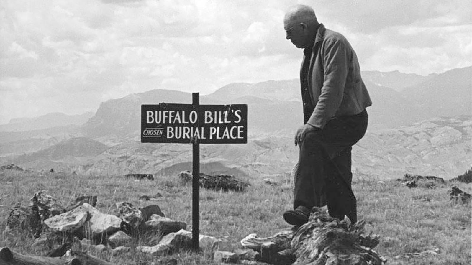 Renowned hunter and outfitter Ned Frost stands at the marker of Buffalo Bill’s chosen burial place before the installation of the buffalo statue.