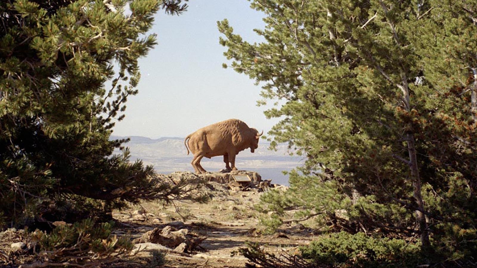 The buffalo statue shortly after it was installed in 1968.