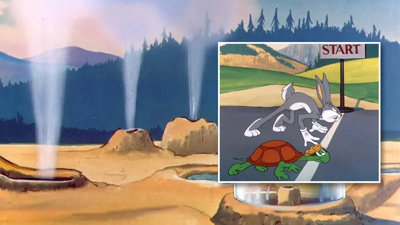 Bugs Bunny raced Cecil Turtle through a fictional Yellowstone National Park in the 1947 Looney Tunes short “Rabbit Transit.” It was the third time Bugs and Cecil had replayed the ancient fable "The Tortoise and the Hare" — even though Cecil isn't a tortoise.