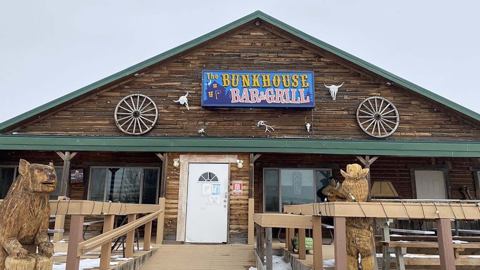 The Bunkhouse Bar and Grill, along with a pair of bears and Elvis manning the entrance.
