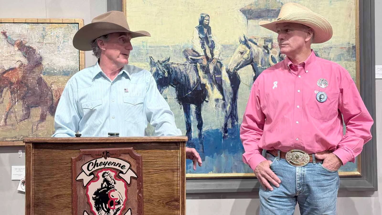 Wyoming Gov. Mark Gordon, right, hosts U.S. Secretary of the Interior Doug Burbum and many of his top-level staff Thursday at Cheyenne Frontier Days. They took time out of their visit to address federal issues that impact Wyoming.