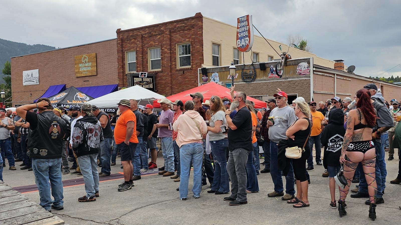 A crowd gathers around the bar on Burnout Wednesday in Sundance.