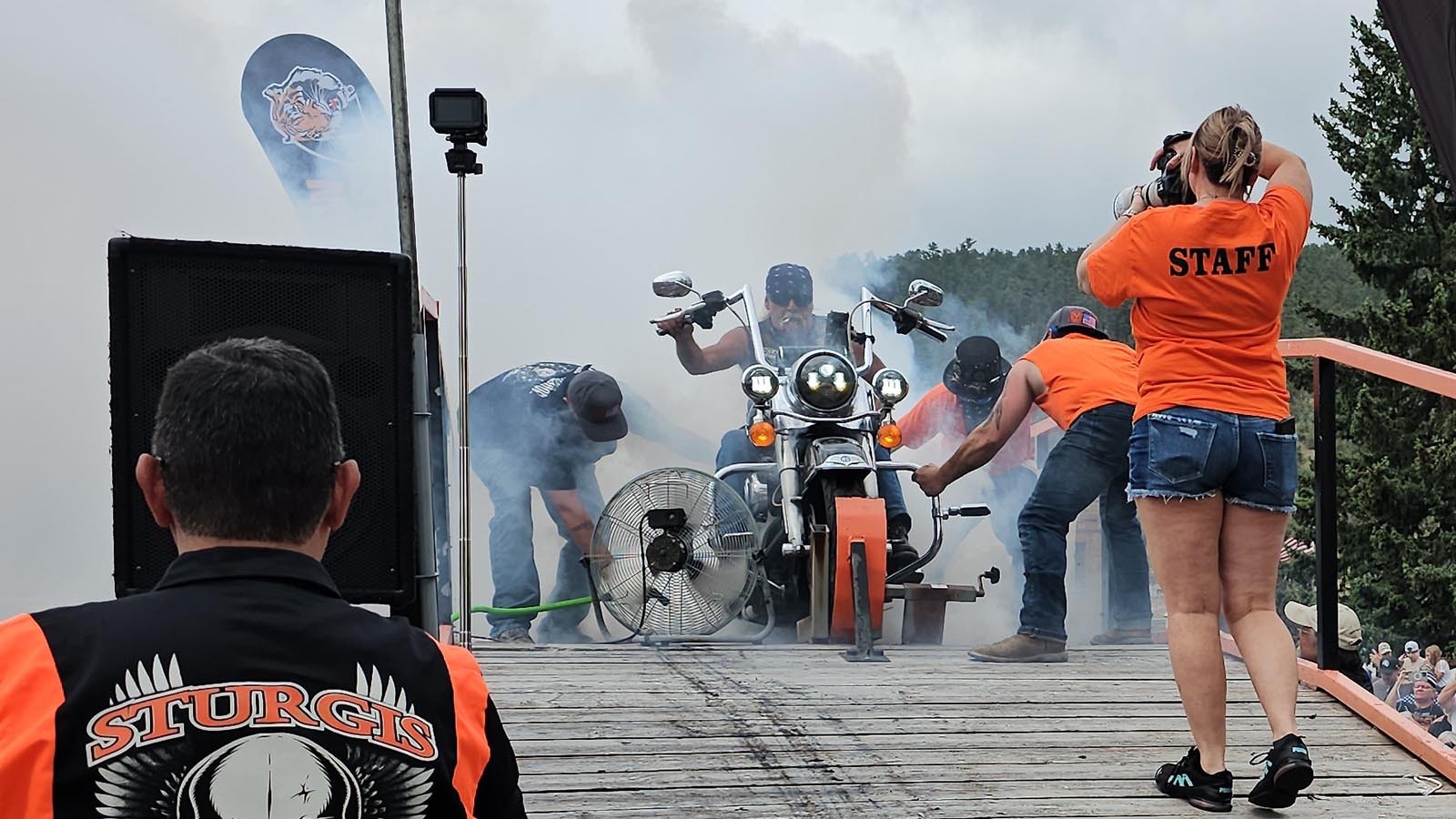 A ramp was built for the Burnout to place the riders up higher so the crowd could better see them.