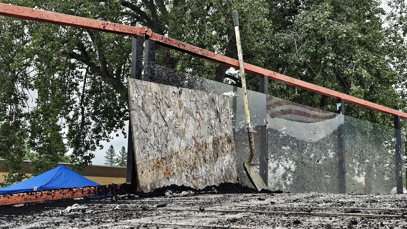 Pieces of tire rubber accumulate on the ramp where the Burnout takes place.